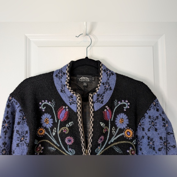 Vintage Icelandic Design Sweater Wool Nordic Embroidered Full Zip Lined Small - Picture 3 of 12